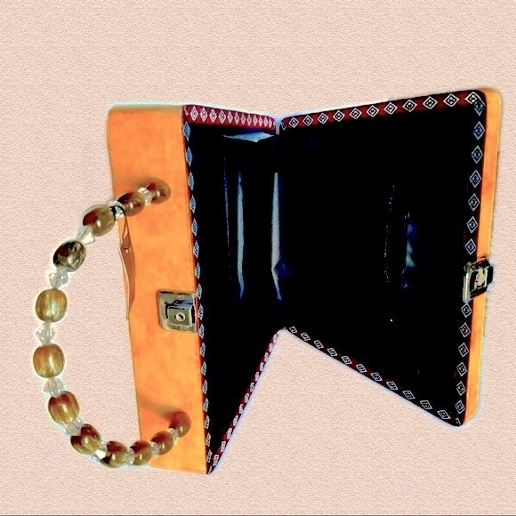 RARE WOODEN BAG Hand Painting By Michel René Artist. Authentic Vintage - Picture 7 of 11